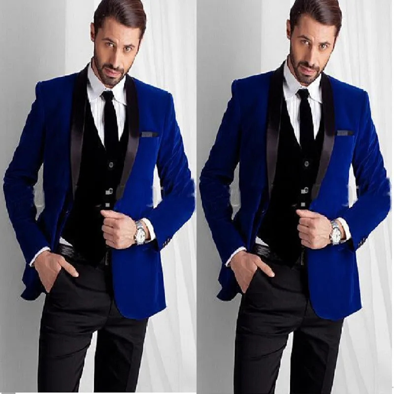 10 New Designed Royal Blue Velvet Groom Tuxedos groommens suitsBespoke One button Groom wedding suits for mensBestman's wedding suits