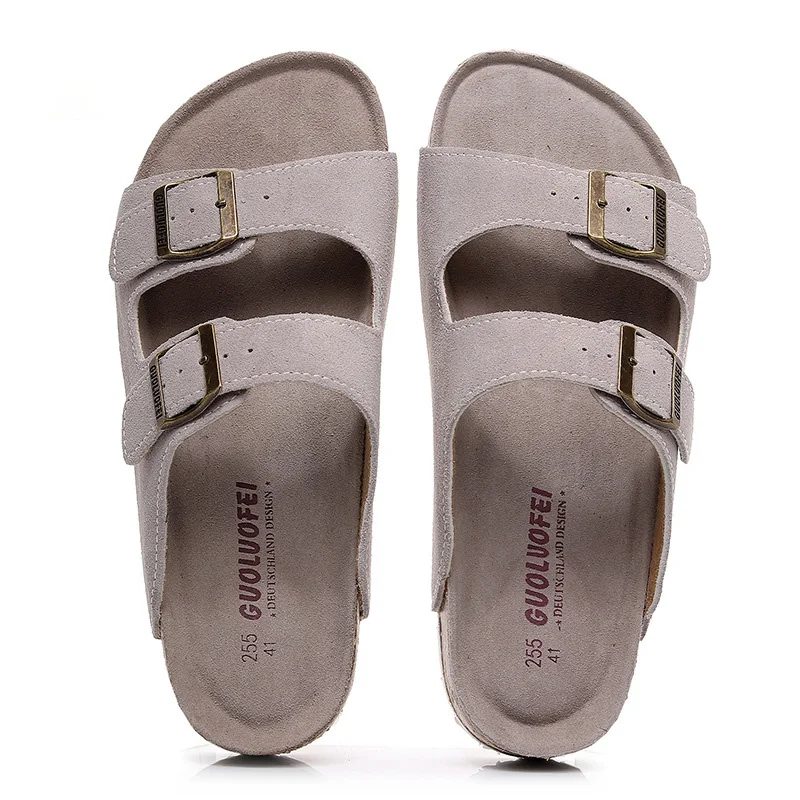 

Summer Outdoor Soft Cork Bottom Slippers Women Holiday Fashion Beach Sliders Couples Flat Non-slip Buckle Strap Slippers S6204