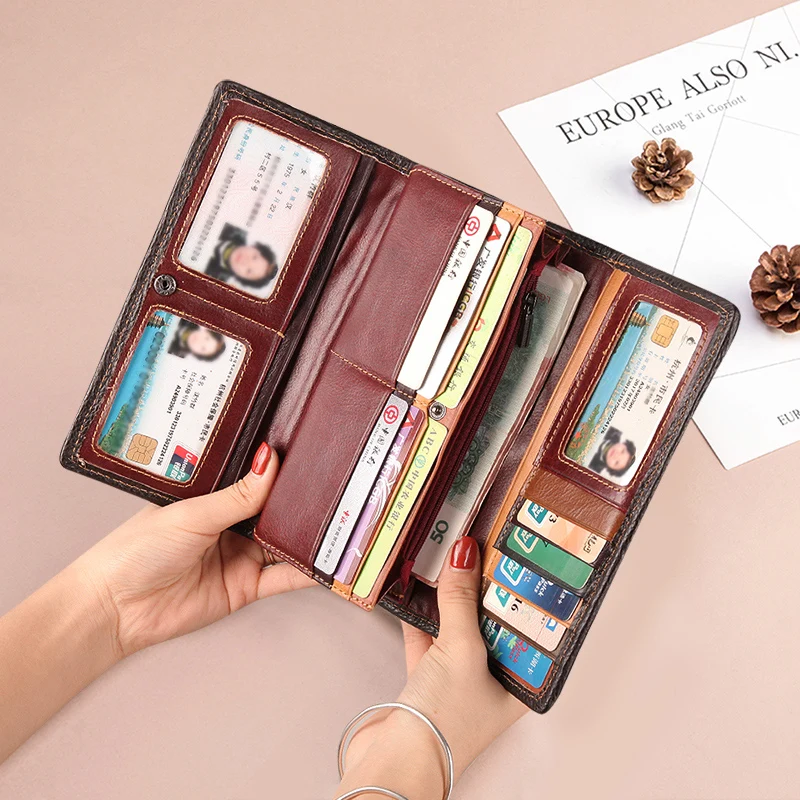 Cobbler Legend Women Clutch Wallets Genuine Leather Multiple Cards Holder Long Vintage Lady Coin Purse Female Phone Bag