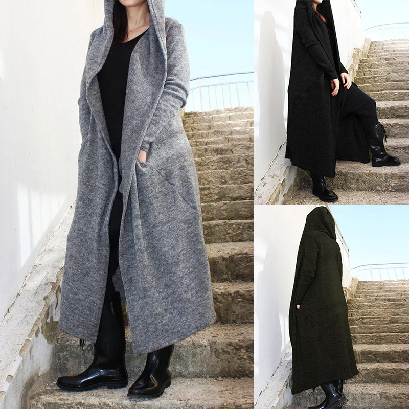 Women's Hooded Coats ZANZEA Autumn Asymmetrical Trench Casual Parkas Female Solid Open Stich Maxi Overcoats Oversized Tops