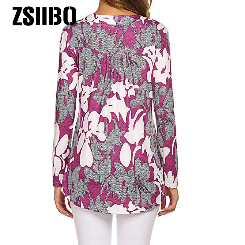 Женская блузка большого размера с цветочным принтом, Длинные рубашки, элегантная Осенняя туника с длинным рукавом на пуговицах, топы размера плюс, женская одежда