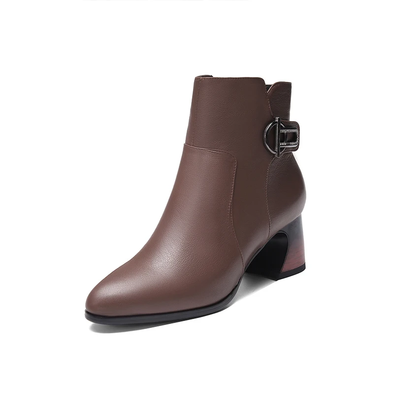 

2020 Fashion Spring Autumn Ankle Women Boots Cow Genuine Leather High Heels Elegent Buckle Ladies Boots Pointed Toe Feminine Shoes B142