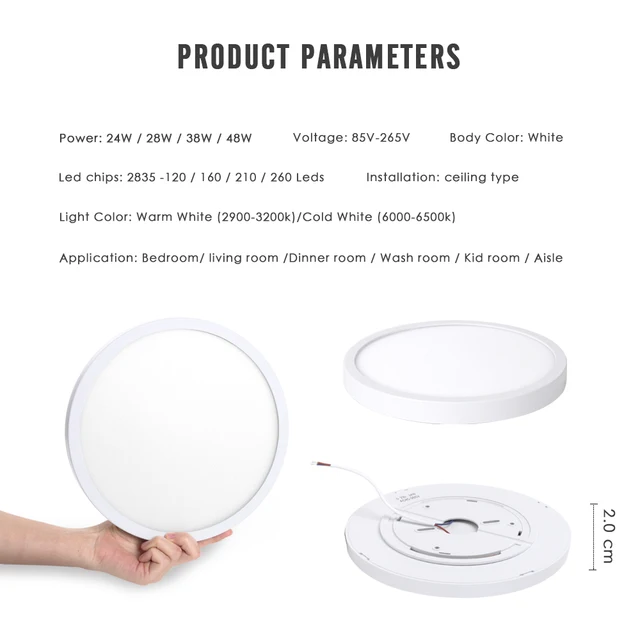 Ultra Thin LED Ceiling Light 2CM Lamp Surface Mounted Flush Panel Lighting LED Lights Lighting e607d9e6b78b13fd6f4f82: 23cm 24W|30cm 28W|40cm 38W|50cm 48W