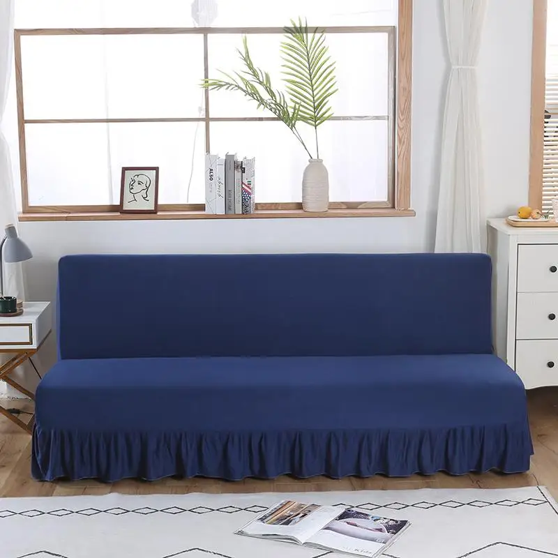Solid Color Series Sofa Cover With Skirt Edge For Folding Sofa Cover Without Armrest All-inclusive Elastic Slipcover Protector 4
