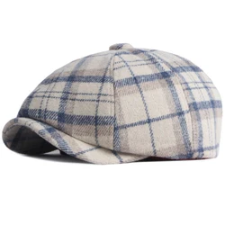 HT3715 Berets Autumn Winter Cap Hat Men Women Plaid Octagonal Newsboy Cap Artist Painter Wool Beret Hat Male Female Beret Caps
