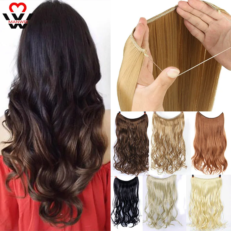 

MANWEI Invisible Wire No Clips in Hair Extensions Secret Fish Line Hairpieces Silky Straight or wavy natural Synthetic Headwear