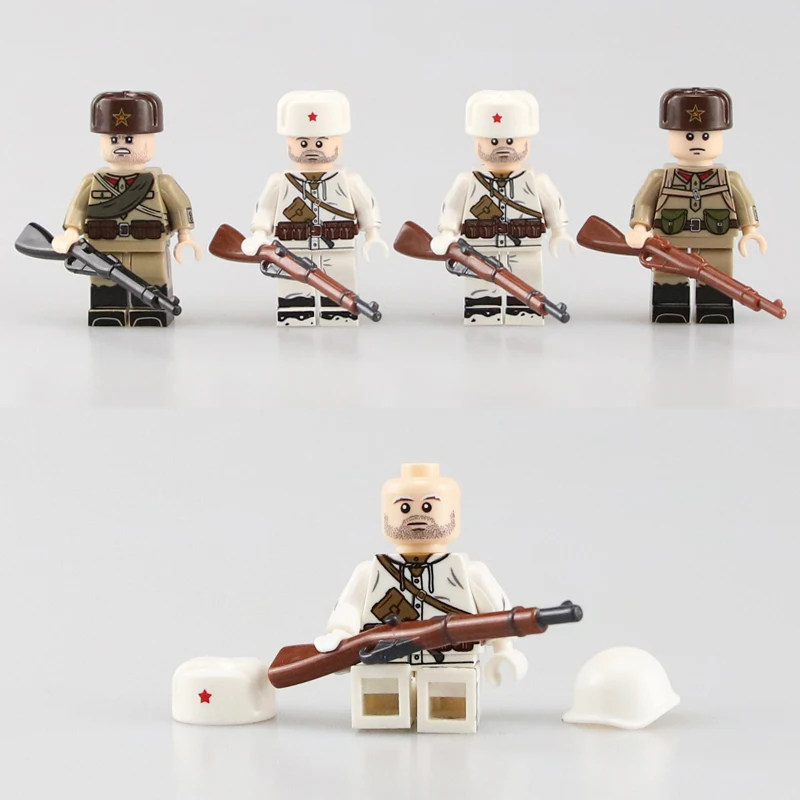 

WW2 Military Russia Army Soldiers Figures Building Blocks WW2 Army Infantry Figures Two color guns arms Helmet parts Bricks Toys
