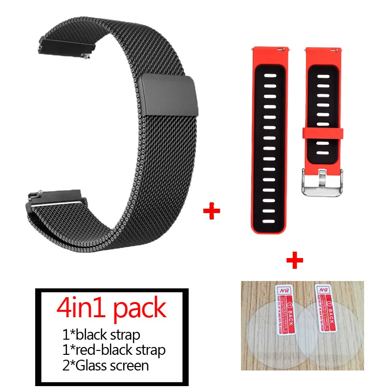 4в1 для Xiaomi Huami Amazfit Pace ремешок Смарт-часы из нержавеющей стали Металл+ силиконовый браслет ремень+ стекло Защита экрана - Цвет: red black-black
