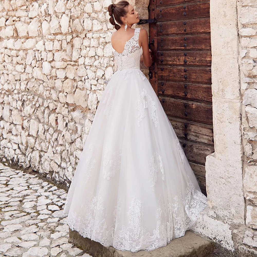 Abito Da Sposa индивидуальный заказ v-образным вырезом молния сзади длина до пола аппликации А-силуэта свадебные платья плюс размер халат Mariage
