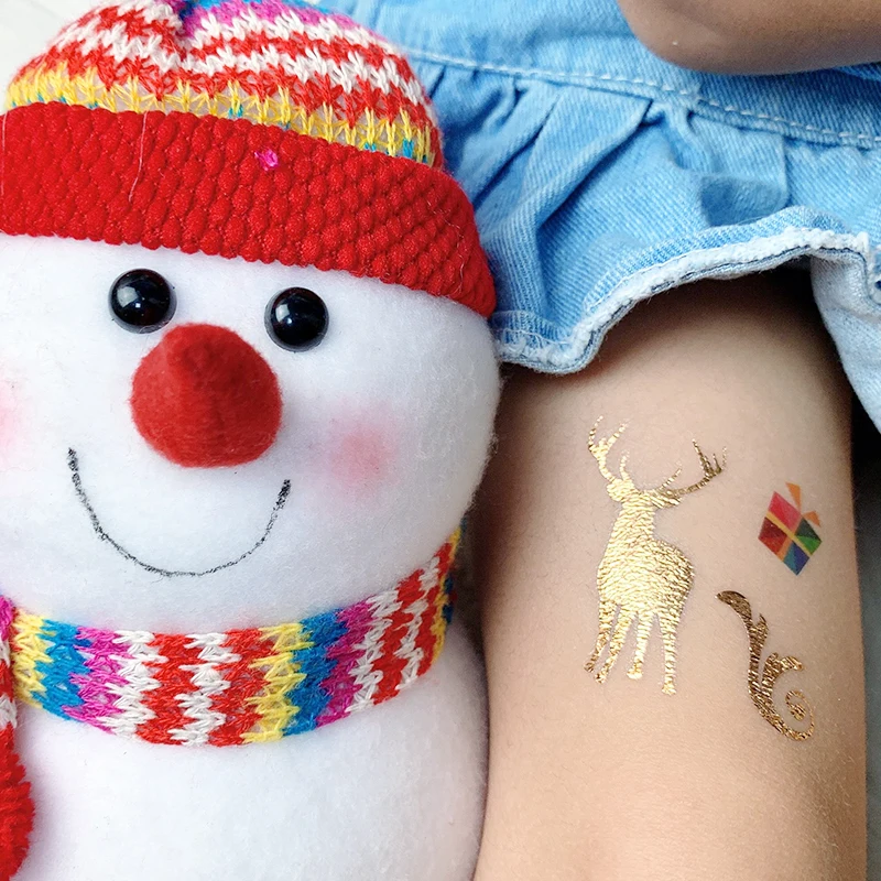 kids temporary tattoos stickers for hand finger gold metal temporary tattoo stickers Christmas face festival glitter children