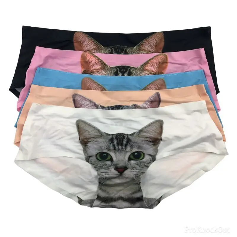 Seamless 3D Print Cat Pattern Fitness Ice Silk Modal Meryl Panty Cute Women Girls Underwear Pink Sexy Panties Briefs Lingerie