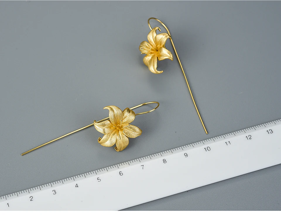 Lotus Fun, 18 K, золотые свисающие серьги в виде цветка лилии, настоящее 925 пробы, серебро, ручная работа, дизайнерские ювелирные изделия, серьги для женщин, бижутерия