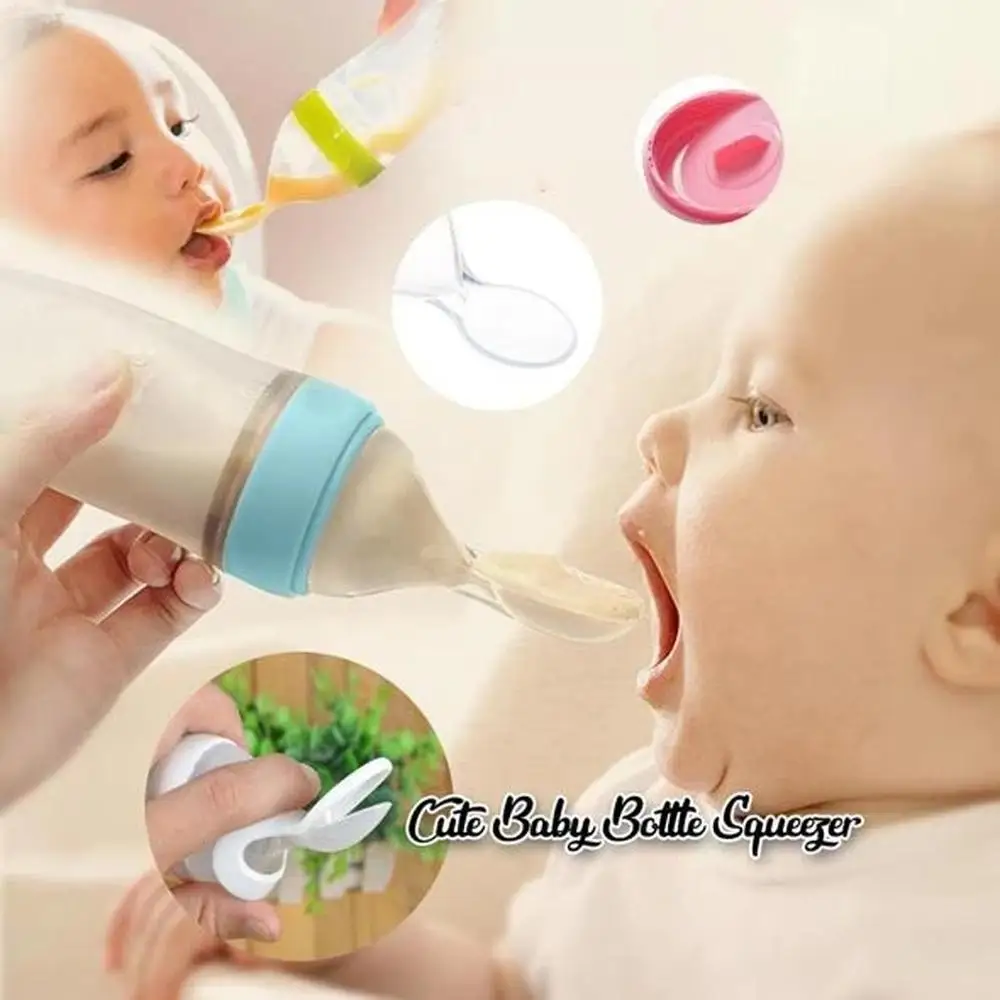 

Baby Cute Feeding Bottle Baby Bottle Crowd Training Silicone Bottle Squeeze Spoon Child Food Spoonfood Supplement Bottle