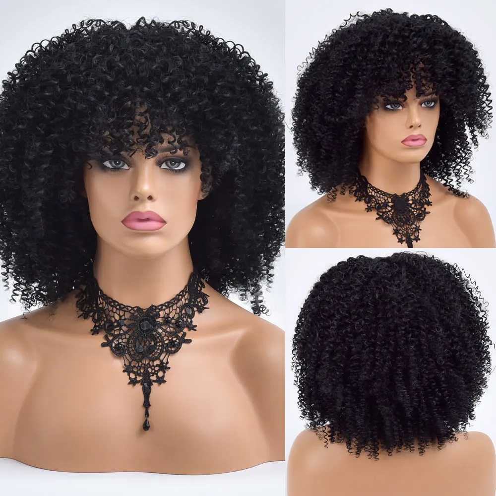 Peruca para Preto Perucas com Franja Resistente ao Calor Cabelo Curto Loiro Afro Kinky Encaracolado Feminino Sintético Glueless Cosplay 6 High Quality Apliques e perucas