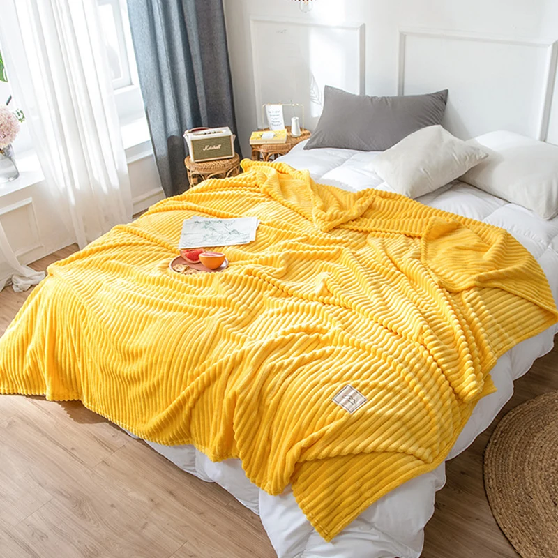 Super Soft Quilted Flannel Blankets For Beds Solid Striped Mink Throw