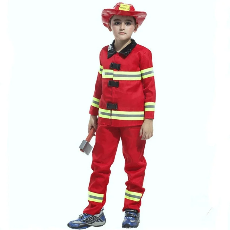 Children Day Party Performance Costume Halloween Children Firefighting Member Clothing Firefighting Two Piece Set Excluded Weapo