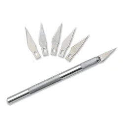 Kit d'outils couteau Scalpel en métal, 6 lames de sculpture lames antidérapantes téléphone portable PCB bricolage réparation outils à main 