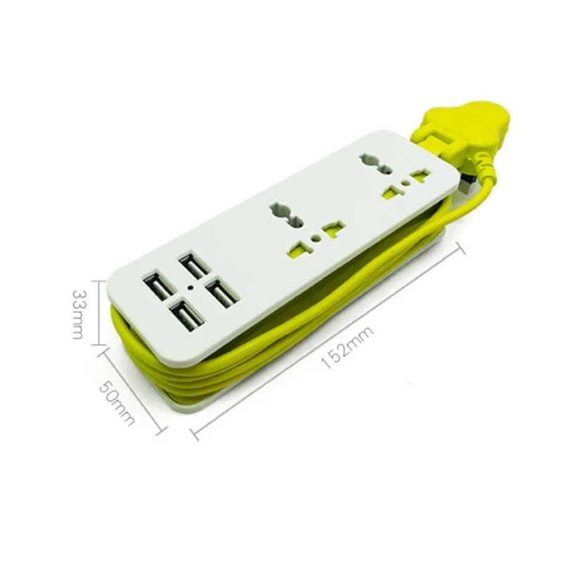 Адаптер для путешествий, блок питания 2AC, универсальная розетка, 4 порта USB для мобильного телефона, штепсельная вилка европейского стандарта Великобритании и США, несколько разъемов, кабель 1,5 м