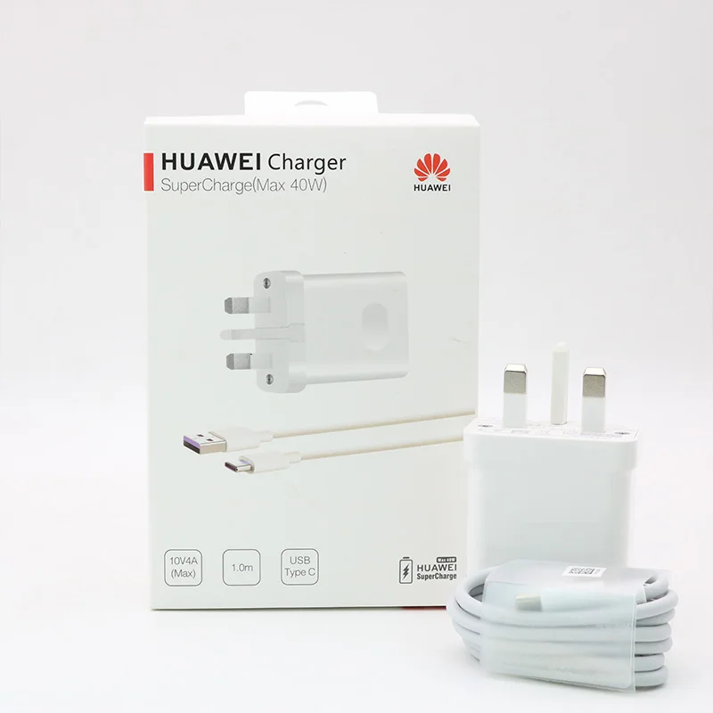 UK Charger set huawei mate 20 pro RS Supercharge USB быстрое зарядное устройство 10 в 4A 40 Вт адаптер 5A type C кабель для Nova 5 Honor Magic 2/P30 pro - Тип штекера: UK Charger set