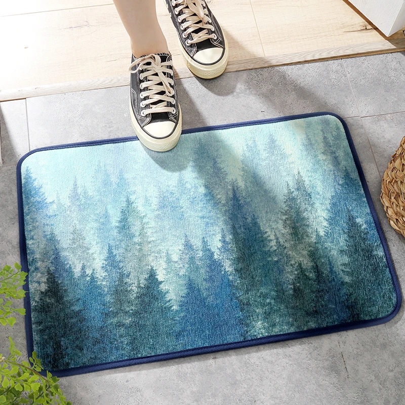 Ice Snow Neil Forest Pattern Mat Floor Mat Skid Resistant Bedroom Kitchen Sofa Repeatable Environmental Decoration Home