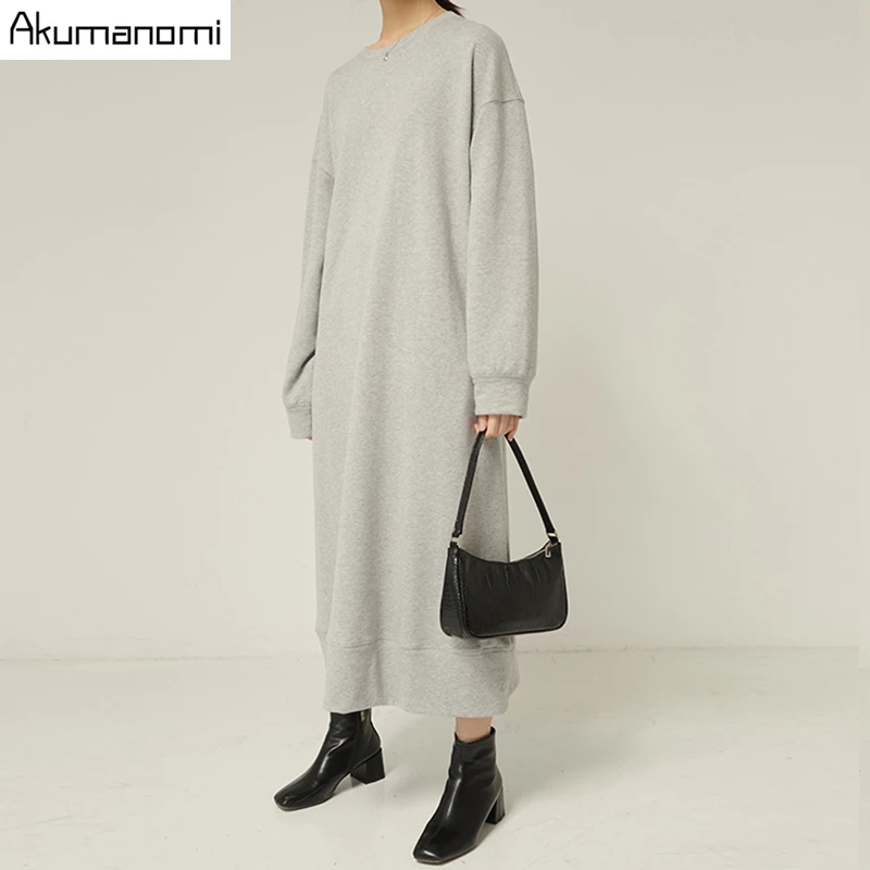 Осенне весеннее платье макси для женщин 2020 xxxl 4xl 5xl 6xl 7xl серое повседневное