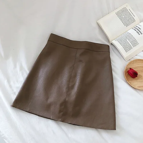 Coffee color Neploe/черная высокая талия A Line Jupe Femme осенне-зимняя верхняя одежда мини Короткая Faldas Mujer облегающая кожаная юбка для женщин 46411 - Цвет: Coffee color