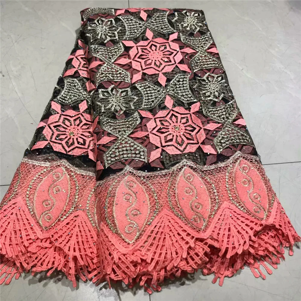 

scrawl embroidery french lace African tulle fabric with 2 tunes stone unique high quality 5 yards hot sale