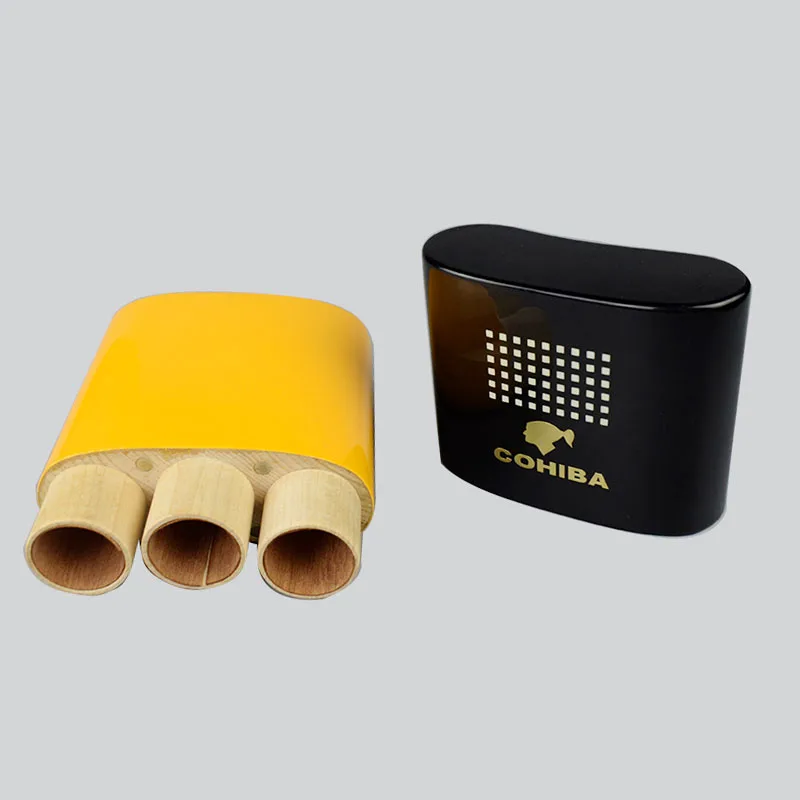 Чехол для сигары COHIBA из твердой древесины с 3 трубами и подарочной коробкой