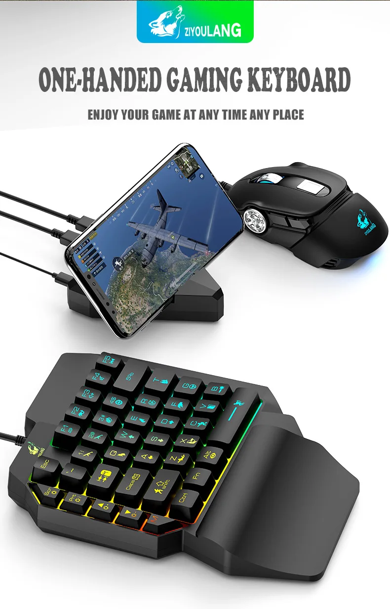 Wired Gaming Keypad Keyboard 39 Keys One-Handed Blue Switch LED Backlight Mechanical Keyboard For C