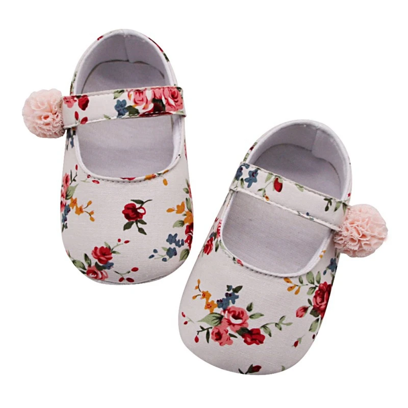 Дышащая противоскользящая обувь с цветочным принтом для маленьких девочек Повседневная прогулочная обувь для малышей с мягкой подошвой для первых шагов 0-24 м, обувь для новорожденных