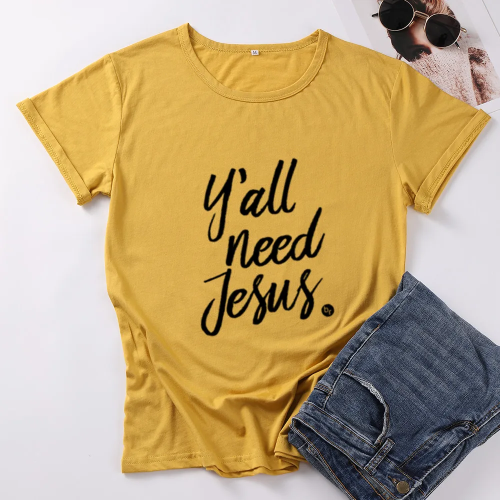 Женская футболка с коротким рукавом yall need jesus из 100% хлопка забавной надписью и