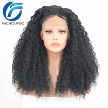 FACHOUFEE кудрявые кружевные передние парики с детскими волосами черный цвет Synethetic волосы Glueless кружевные парики с естественными волосами