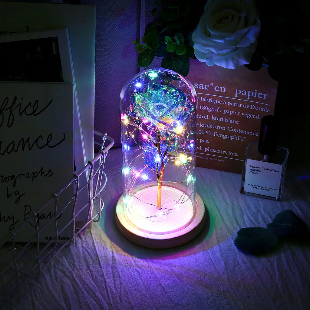 Enchanted Forever Rose Flower In Glass LED Light Valentine's Day  Mother's Day .Wedding Decoration Forever Love.Romantic Gift