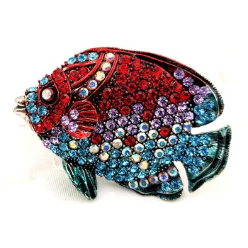 

Gorgeous Micro Pave Crystal Green Fin Tail AB Accent Red Blue Aquarium Fish Brooches Pins Tropical Jewelry for Beach Pool Party