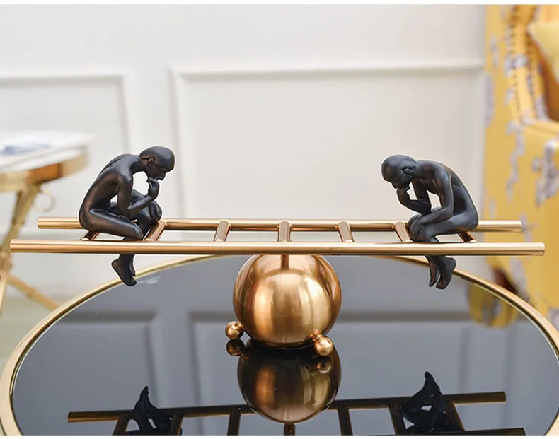 Thinker Sitting On Golden Metal Balance Seesaw Home Decor Accessories Figurine Living Room Ornament Objects Office Resin Gift