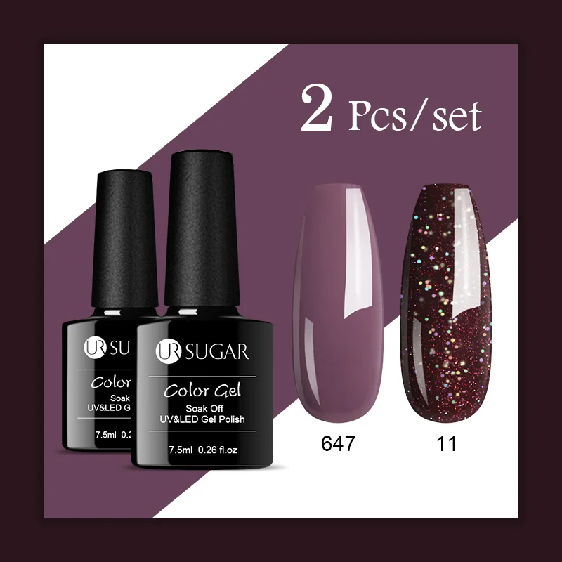 Set 42 Ur Sugar 2 шт./компл. голографический Блестящий Гель-лак для ногтей на Цвет Led гель Лаки! полупостоянная Soak Off Гель лак для ногтей с блестками - Цвет: Set 42