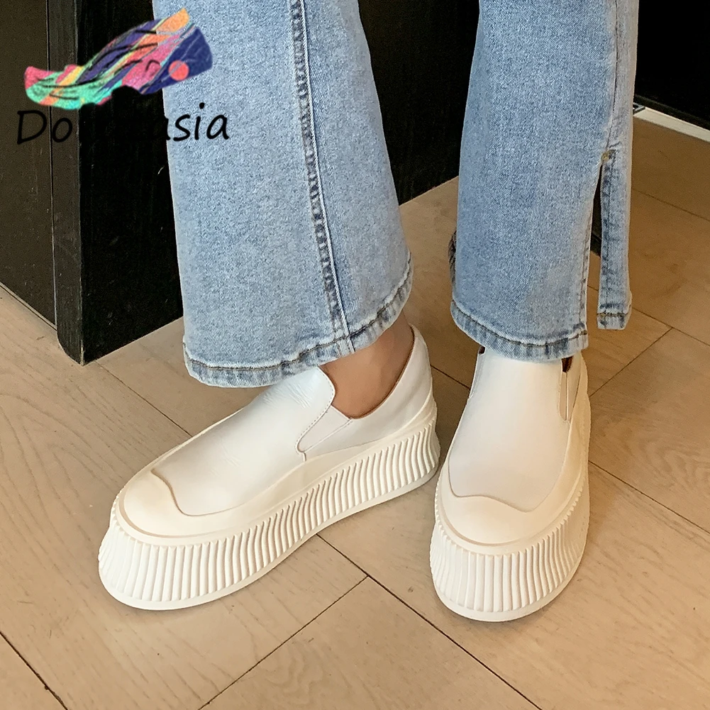 

DORATASIA New Trendy Girl Fashion Genuine Leather Flats Comfort High Platform Loafers Women mixed-color slip-on Shoes Woman