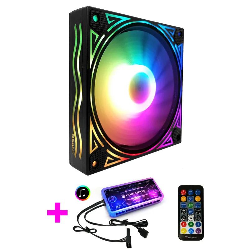 Rgb-вентилятор 12 см чехол на шасси вентилятор Dor настольный компьютер RGB Вентилятор охлаждения поддержка MOBO 5V AURA SYNC гигантский стиль волны - Цвет: 1 Fans Kit(Music)