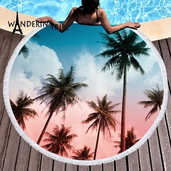 

Tropical Plants Summer Beach Towel Microfiber Palm Tree SeaLandscape Mat Toalla Large Round Beachs Bed Towel Toallas Yoga Travel