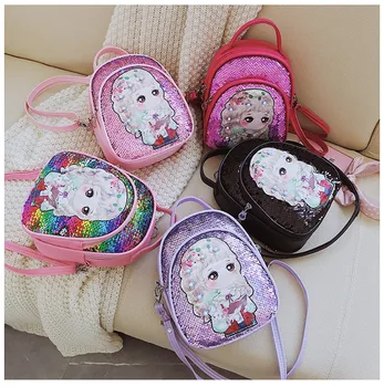

New Fashion Sequins 3D Flower Cartoon Girls Printed Kids Backpack Princess Children PU Blingbling School Bags Travel Bag