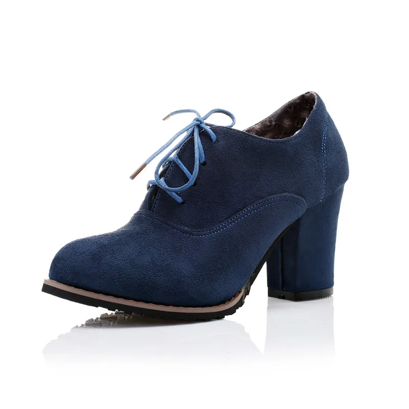 MEMUNIA/ размера плюс 48; новейшие ботильоны; женские классические модельные туфли на высоком каблуке с круглым носком; Женская Офисная обувь; ботинки - Цвет: Синий