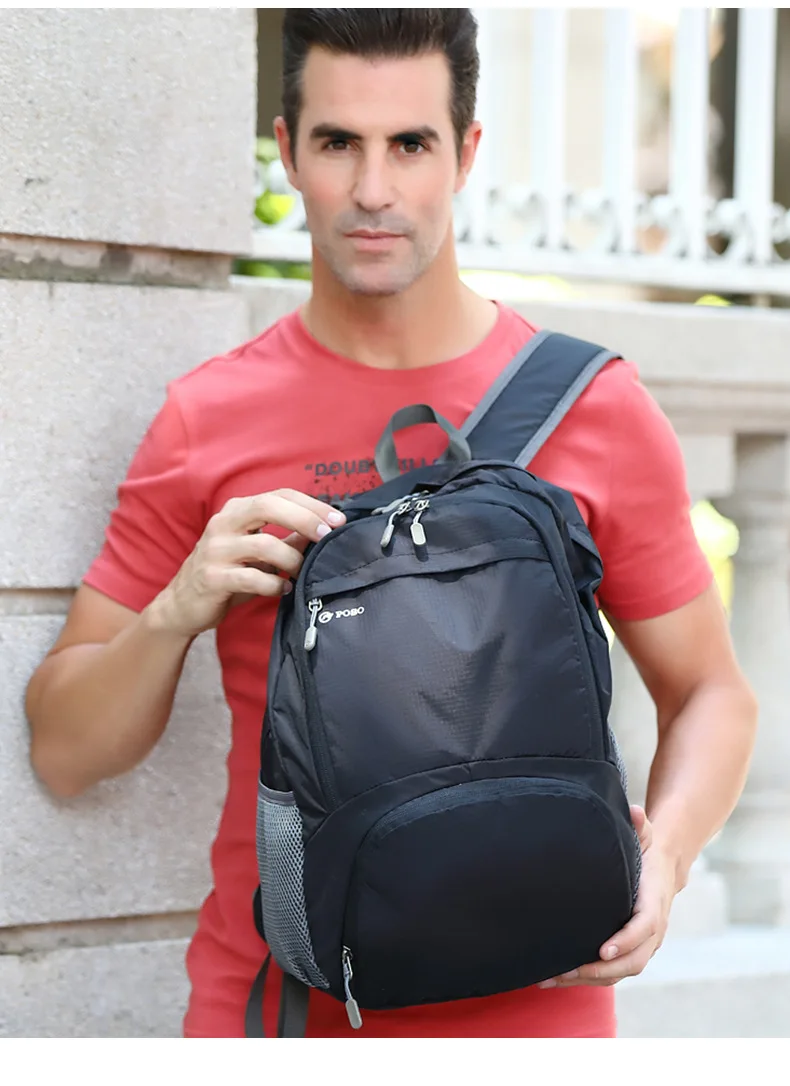 Полиэстер 15 дюймов легкий рюкзак Открытый водонепроницаемый рюкзак для ноутбука складной мешок для хранения rugzak черный рюкзак для путешествий