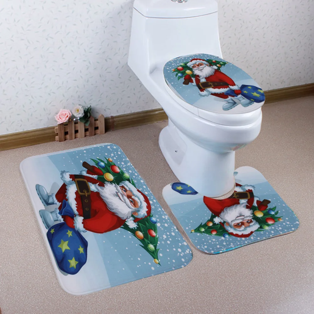 Рождественский коврик для ванной wc, сиденье для унитаза, крышка для унитаза, Тапа, украшение для унитаза - Цвет: Christmas bath mat 2