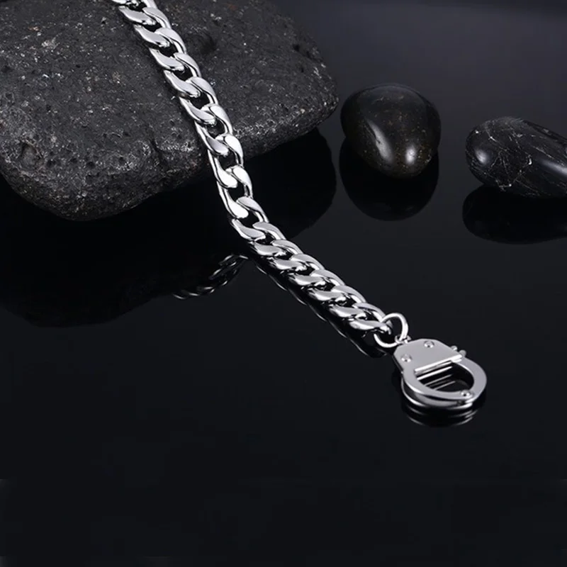 Stainless Steel Bracelet Men Handcuffs Accessories Chain Charm Steampunk Cuff Punk Couple Jewelry