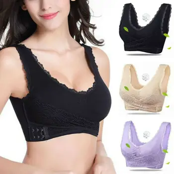 

Sexy Front Cross Side Buckle Wireless Lace Bra Breathable for Women Sport Gym