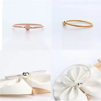 

Authentic 925 Sterling Silver Classic Button Silver Silk Creative Knitting Pan Bracelet Fit Charm Bracelets Women Jewelry