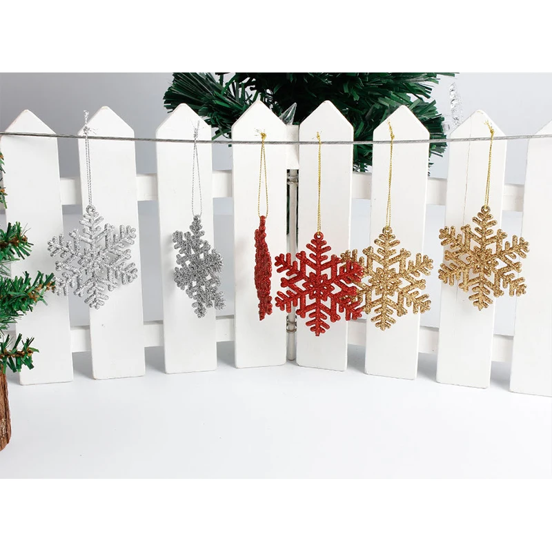 Snowflake-6PCS Золотые Рождественские украшения для дома Снежинка Лось бант Рождественская елка Декор Natale вечерние принадлежности Kerst - Цвет: Snowflake-6PCS