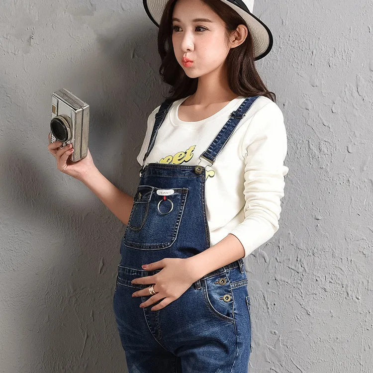 Womens Maternity Overalls Denim Jumpsuit Stretch Pants Rompers Pregnant Trousers