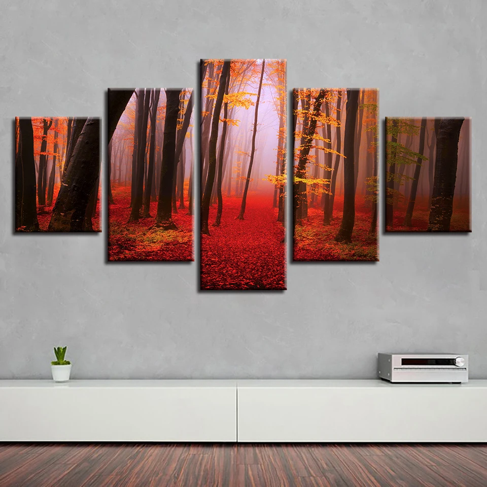

Maple forest covered with leaves 5pcs Modern Home Wall Decor CanvasPicture Art HD Print Painting On Canvas for Living Room