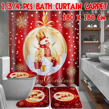 

1/3/4pcs Merry Christmas Bathroom set Snowman Santa Father Bell Elk Pattern Waterproof Shower Curtain Toilet Cover Mat Non Slip